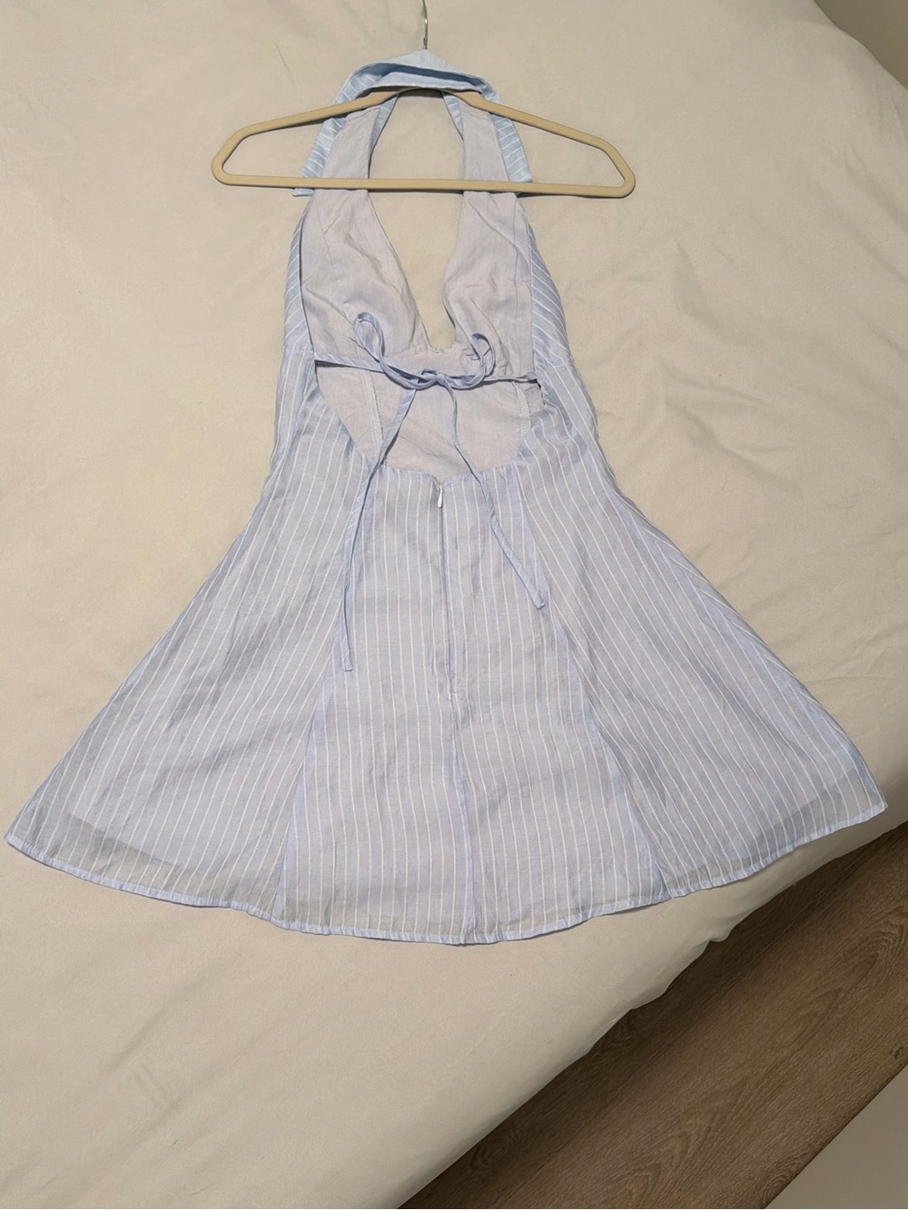 Light Blue Striped Collared Mini Dress - Picture 5 of 5